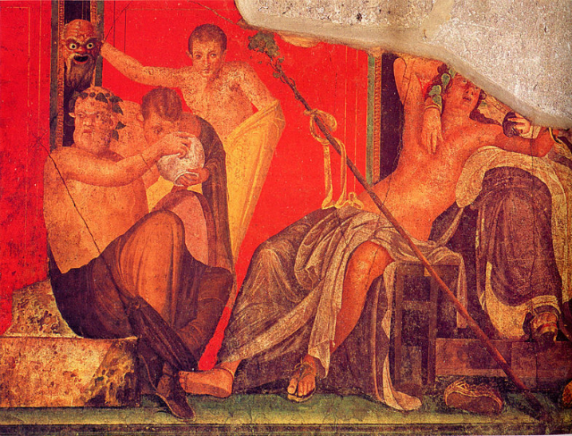 Mural in the Villa of Mysteries in Pompeii, said to incorporate the Dragon's Blood pigment. (via Wikimedia)
