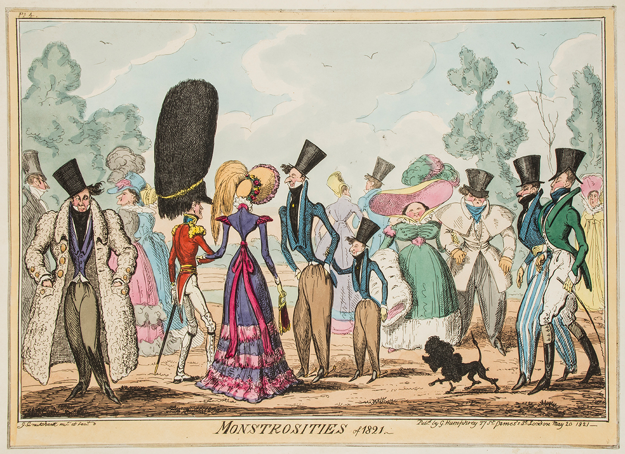 George Cruikshank, 'Monstrosities of Fashion' (1816–26), 1 from set of 8 hand-colored etchings