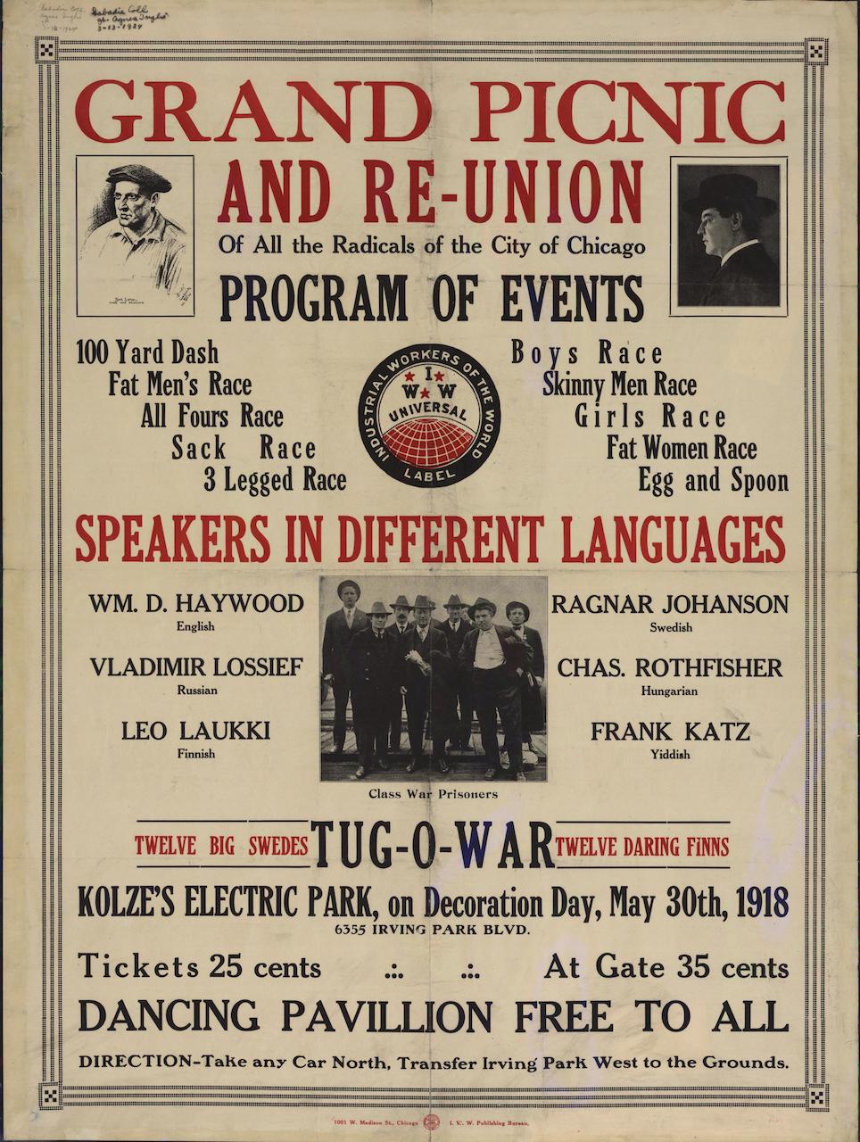 "Grand picnic and re-union of all the radicals of the city of Chicago" (1918), Industrial Workers of the World