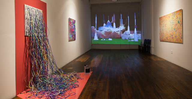 TECHNOPHILIA installation view with "Rockets" (2015). All images courtesy of Faith Holland and TRANSFER Gallery.