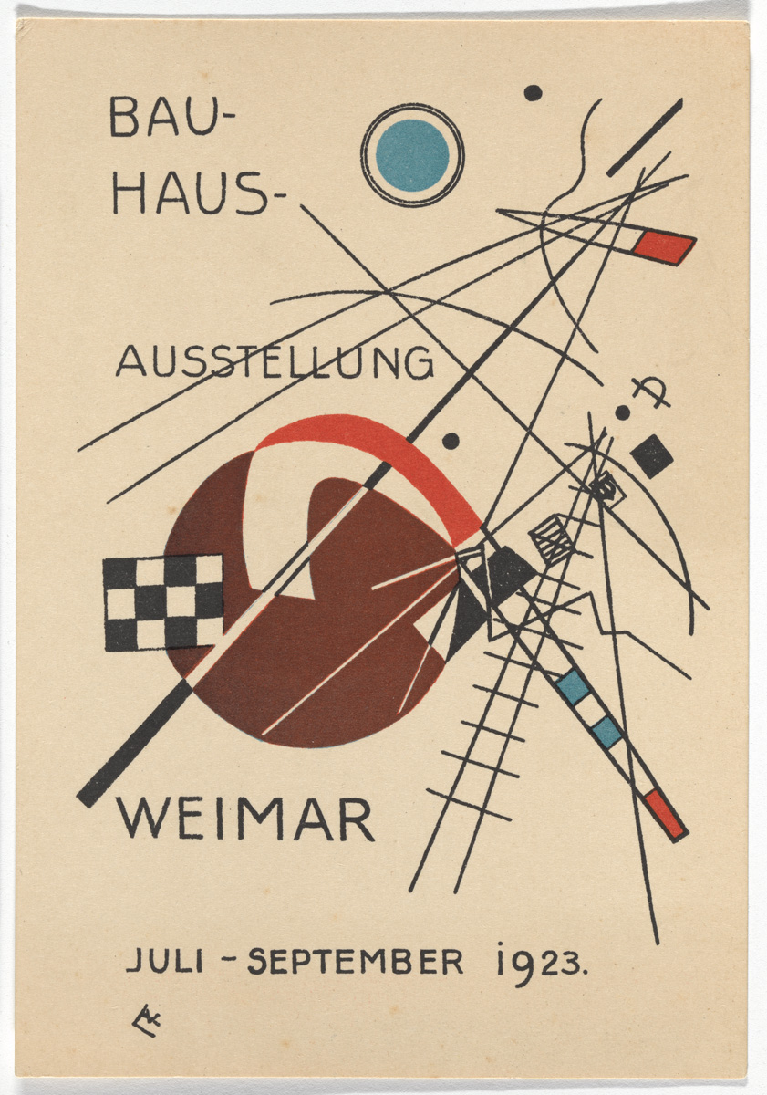 Wassily Kandinsky, "Bauhaus Ausstellung Weimar Juli–Sept, 1923, Karte 3" (1923), lithograph, 5 7/8 × 3 15/16 inches
