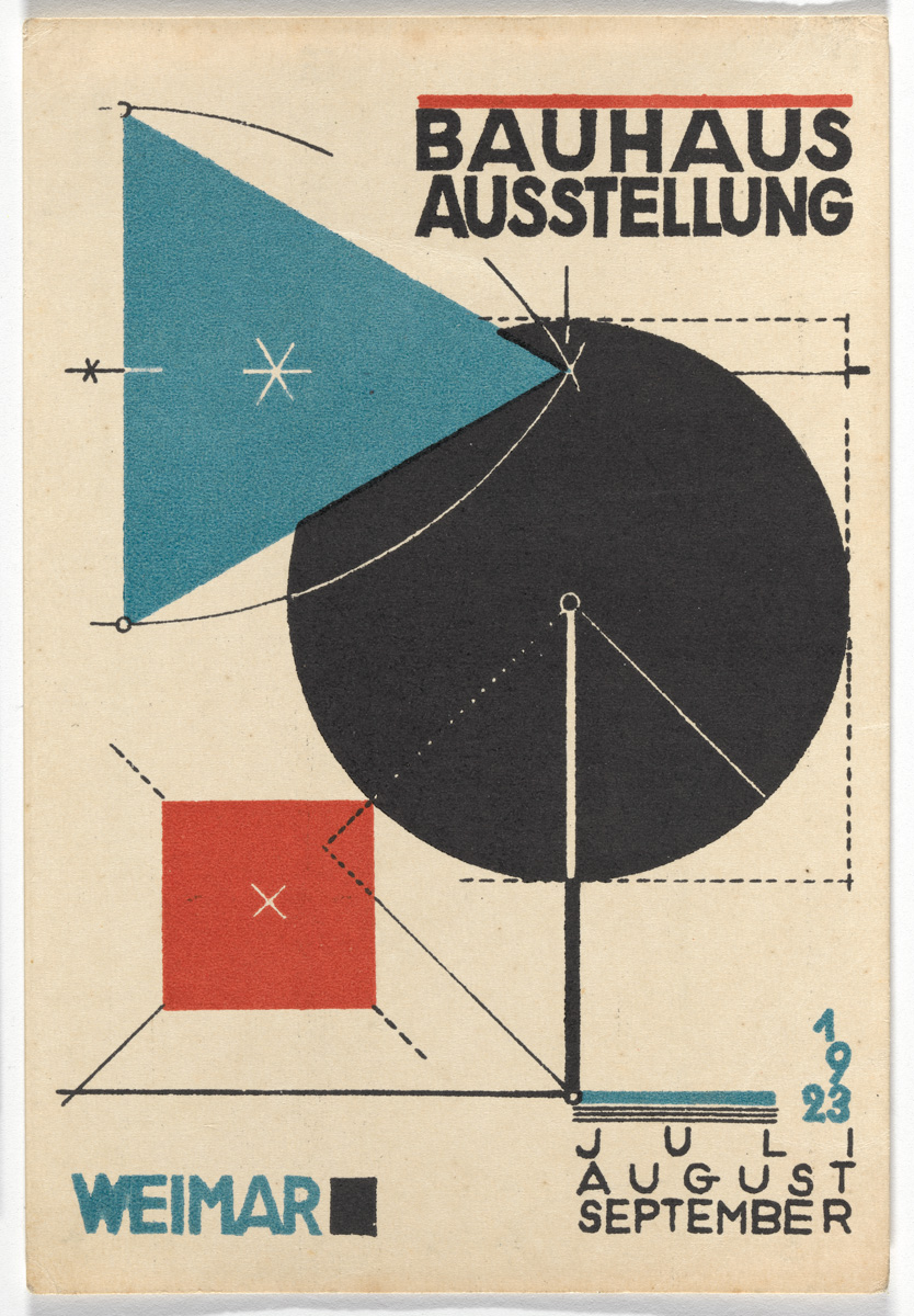 Herbert Bayer, "Bauhaus Ausstellung Weimar Juli–Sept, 1923, Karte 11" (1923), lithograph, 5 7/8 × 3 15/16 inches