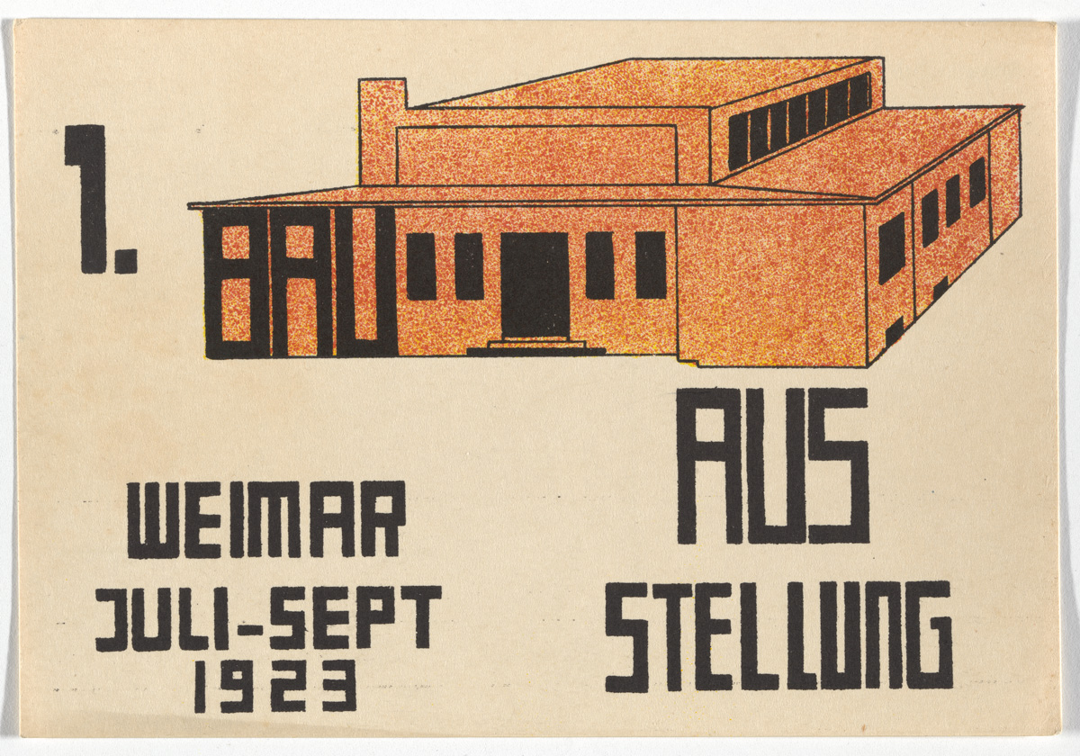 Paul Häberer, "Bauhaus Ausstellung Weimar Juli–Sept, 1923, Karte 13" (1923), lithograph, 3 15/16 x 5 7/8 inches