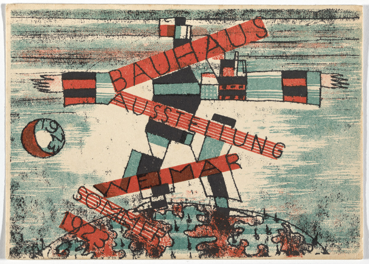 Ludwig Hirschfeld-Mack, "Bauhaus Ausstellung Weimar Juli–Sept, 1923, Karte 15" (1923), lithograph, 3 15/16 x 5 7/8 inches