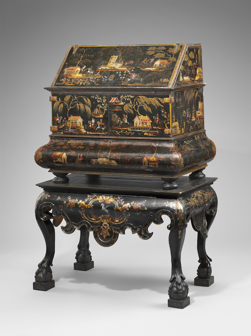 Desk on stand by José Manuel de la Cerda (18th century), lacquered and polychromed wood with painted decoration (on loan from the Hispanic Society of America in NYC, courtesy, Museum of Fine Arts, Boston)