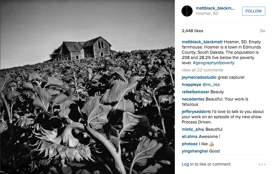 Photograph from Hosmer, South Dakota, on Matt Black's Instagram (screenshot via Instagram)