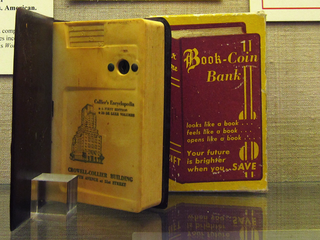 Crowell, Collier and McMillan, "Your Future" (1950s-60s), a child's book-coin bank