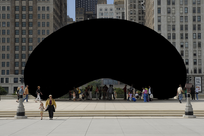 Anish Kapoor's "Cloud Gate" (2006) following the artist's repainting in Vantablack (photo courtesy City of Chicago)