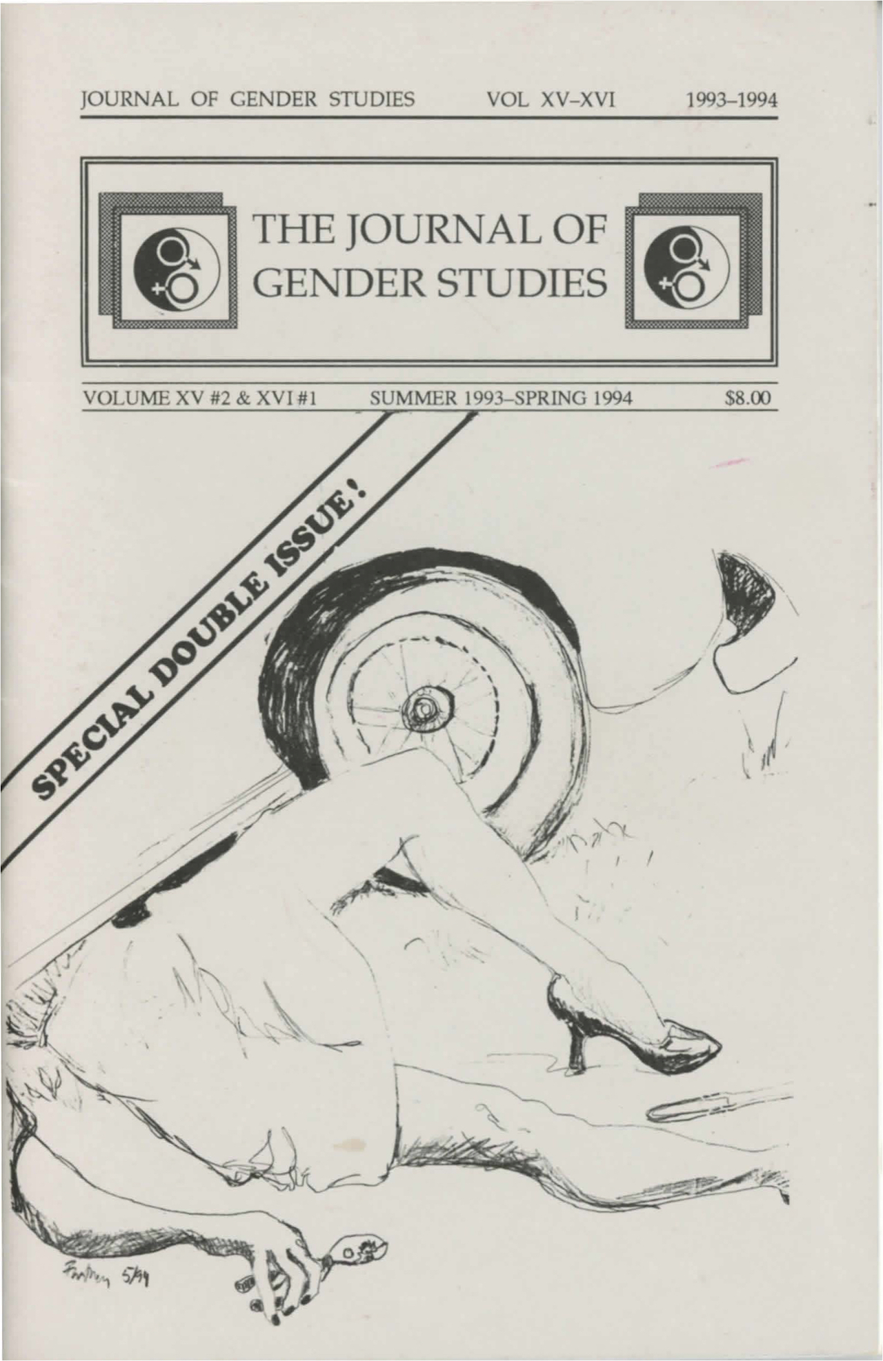 Cover of the Journal of Gender Studies Vol. XV #2 & XVI #1 (Summer 1993 - Spring 1994) (courtesy Digital Transgender Archive)