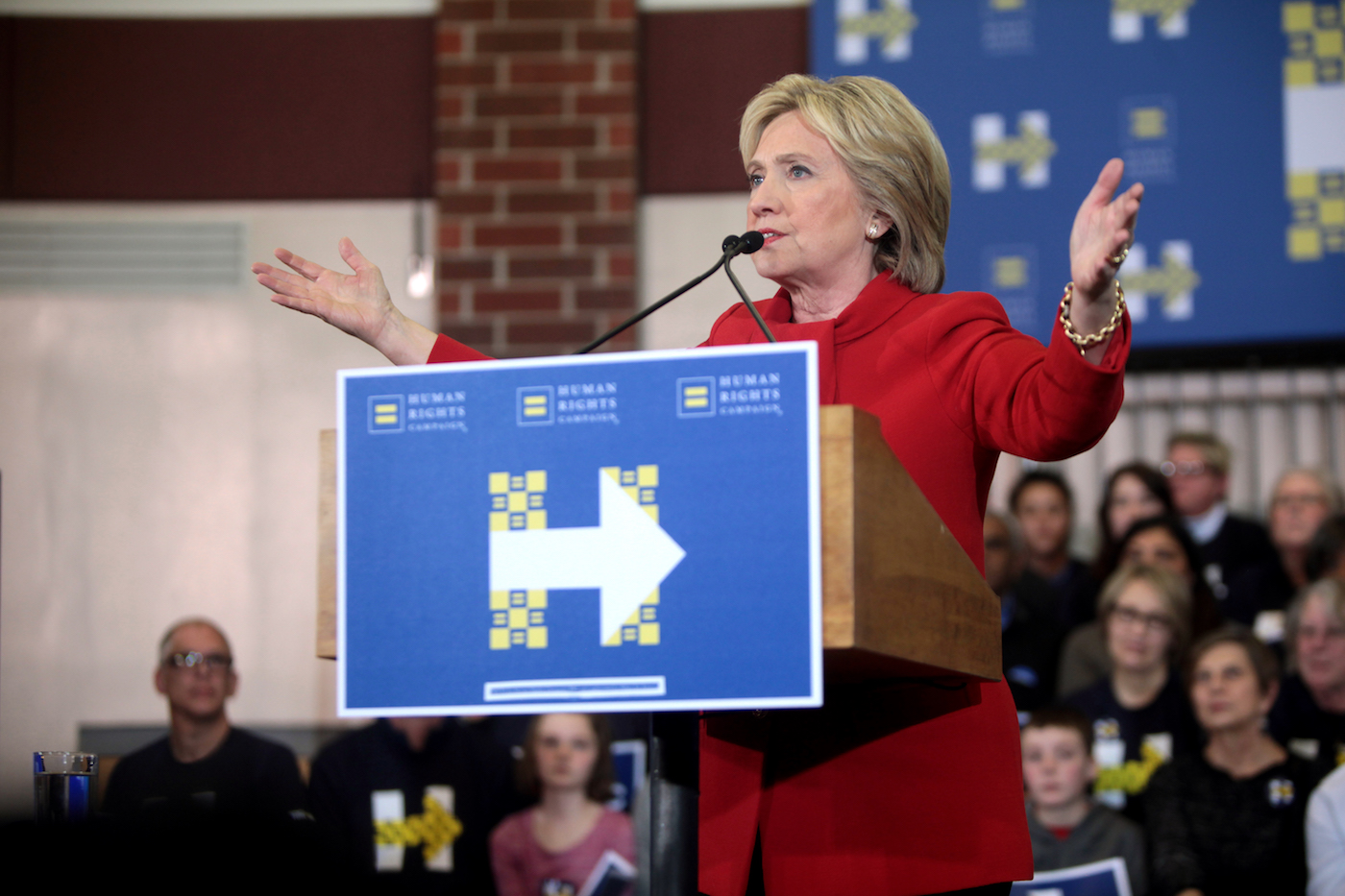 Hillary Clinton speaking in West Des Moines, Iowa, on January 24, 2016 (photo by Gage Skidmore/Flickr)