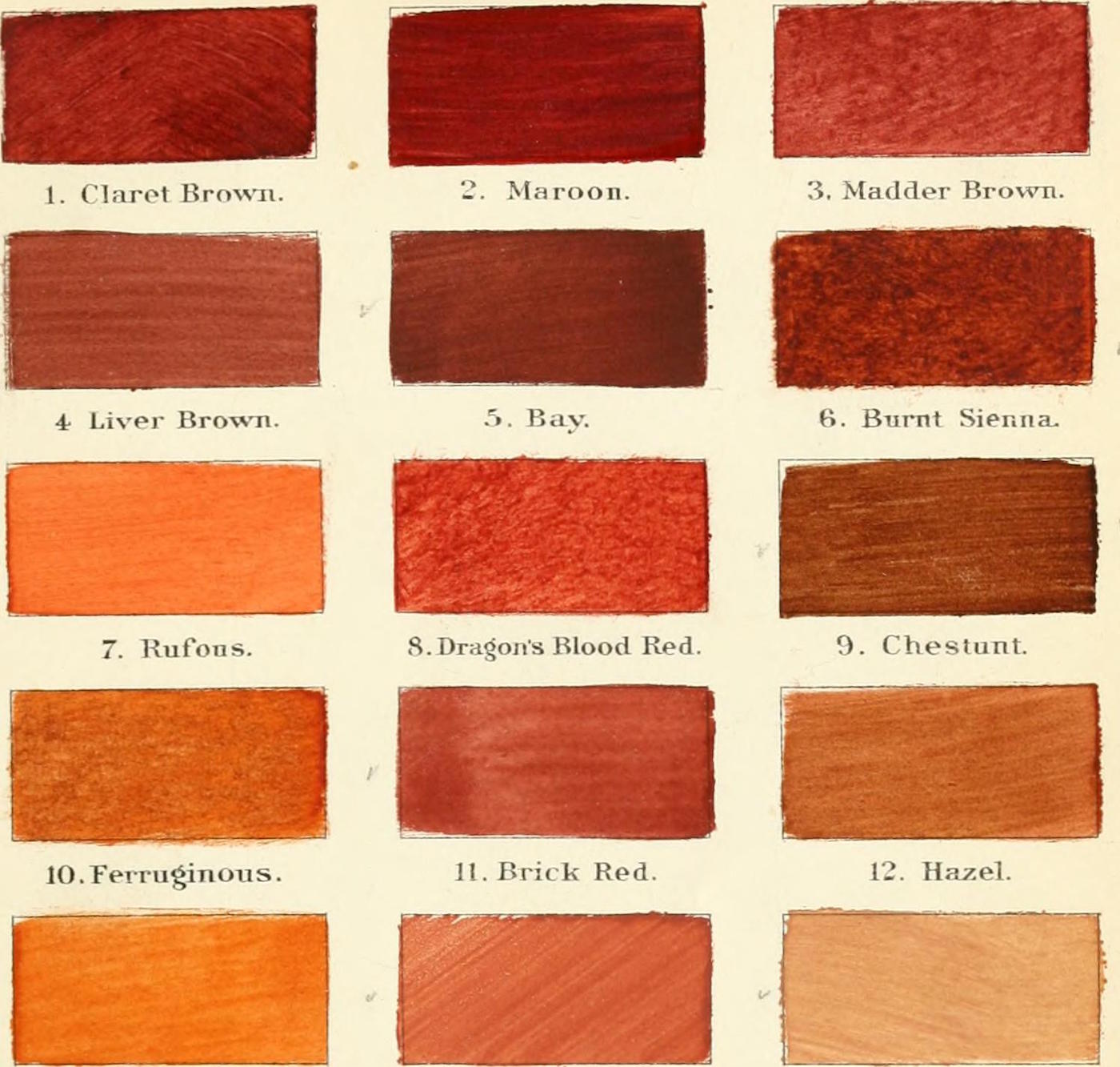 Colors from Robert Ridgway's "A Nomenclature of Colors for Naturalists : And Compendium of Useful Knowledge for Ornithologists." (1886) (via Boston Public Library/Wikimedia)