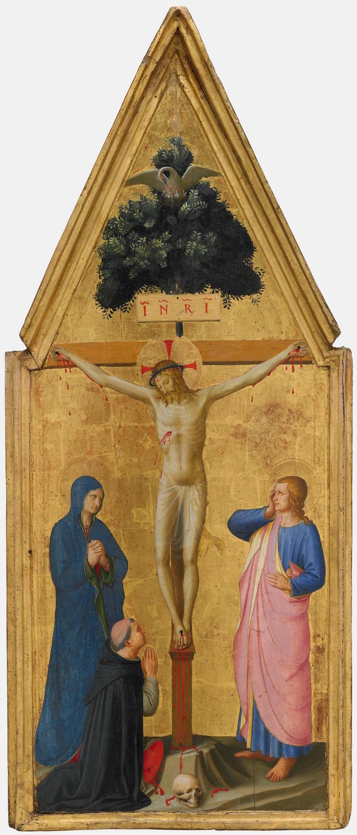 Fra Angelico, "Christ on the Cross, the Virgin, Saint John the Evangelist, and Cardinal Torquemada" (1453-54_ (courtesy Harvard Art Museums/Fogg Museum, Hervey E. Wetzel Bequest Fund)