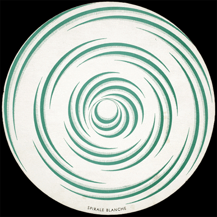 Marcel Duchamp, "Rotorelief No. 12 – Spirale Blanche – Modèle Déposé" (1935) (GIF via 