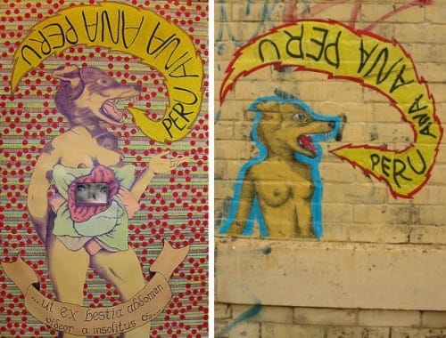 The same image by Peru Ana Ana Peru in (left) Brooklynite and (right) on the street.