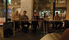 Wilkin (center) as part of a Triangle Arts Workshop panel discussion last fall in DUMBO, Brooklyn, NY.