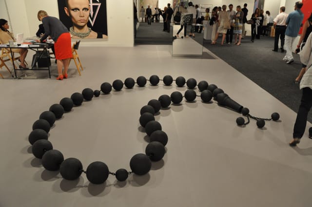 Mona Hatoum, "Worry Beads" (2009) at Max Hetzler, patinated bronze & mild steel (edition of 5) (click to enlarge)