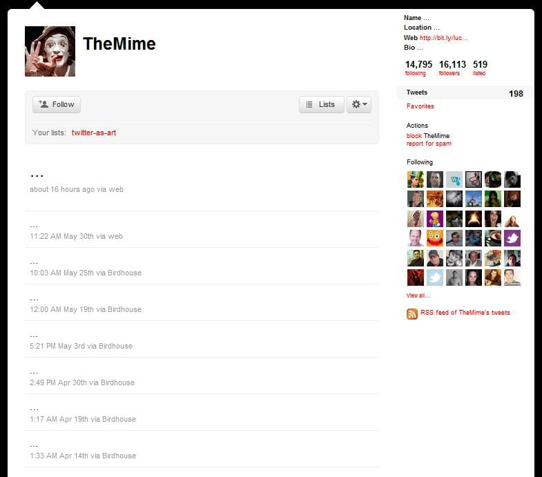 A screencapture of The Mime (@themime)