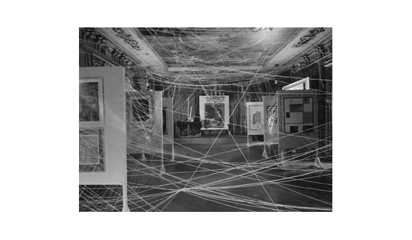 1stpapersofsurrealism-600 John Schiff's photography Marcel Duchamps's "Mile of String" twine at First Papers of Surrealism (South view), 1942. Philadelphia Museum of Art, via toutfait.com
