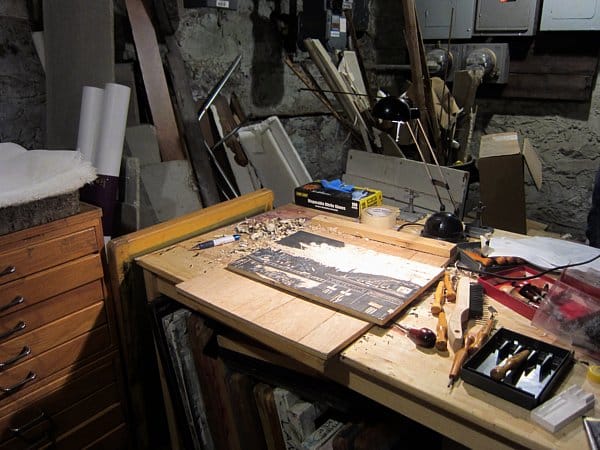 Workstation of Shoestring Press in the Concrete Utopia Project Space, Brooklyn. Image by Allison Meier.