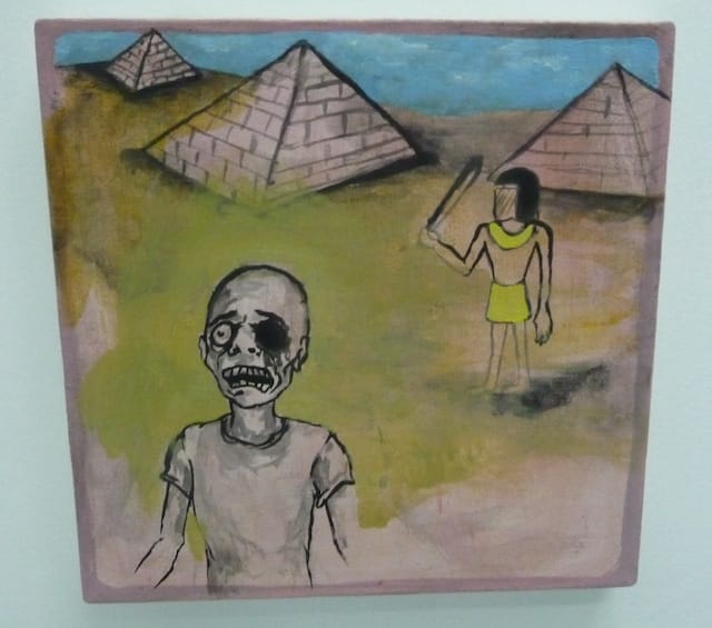 A zombie set in ancient Egypt missing an eyeball--a direct reference to reports of protestors in contemporary Egypt being shot in the eye.