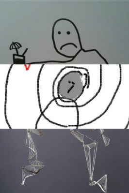 One of Jody Zellen's creations, using some of her iPhone sketches with Alice Rahon's "Orion ballet: Juglar (Orion Ballet: Juggler)".