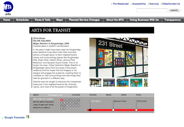 The MTA currently features arts listings on its web site, but it's impossible to access the data underground.