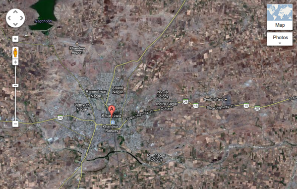 Khandwa, India, as seen through Google Maps.