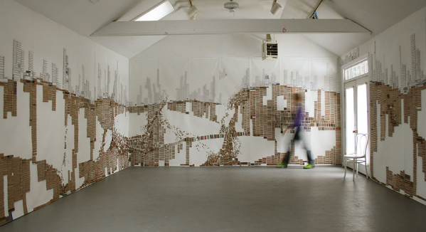 Brooklyn artist Laurie Frick turned her studio residency at Yaddo into an installation entitled Walking Through Cardboard. Image courtesy Laurie Frick.