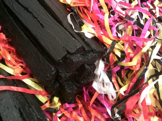 Phyllida Barlow, “untitled: mass sticks, bound tubes, bunting”