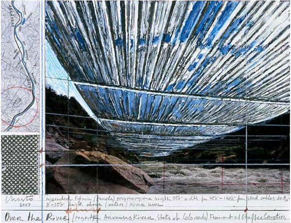 Christo, "Over the River" project, collage