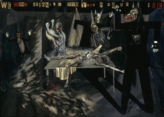 Sue Coe, "We Come Grinning into Your Paradise"