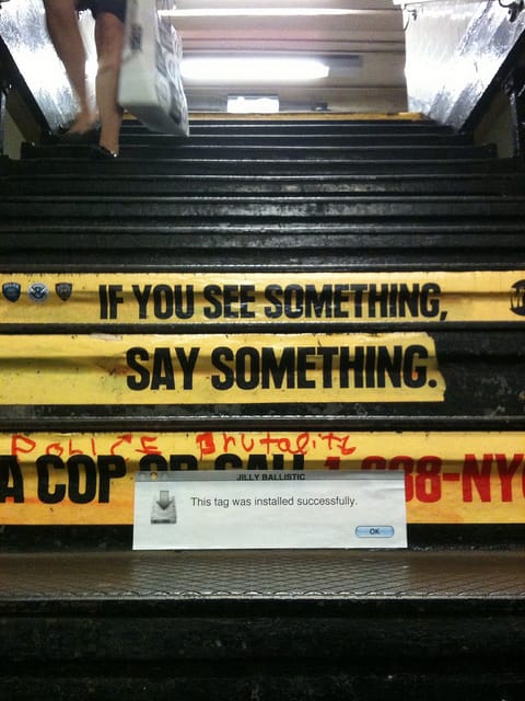 Jilly Ballistic tag on stairs for the 6th Ave L. All images courtesy the artist.