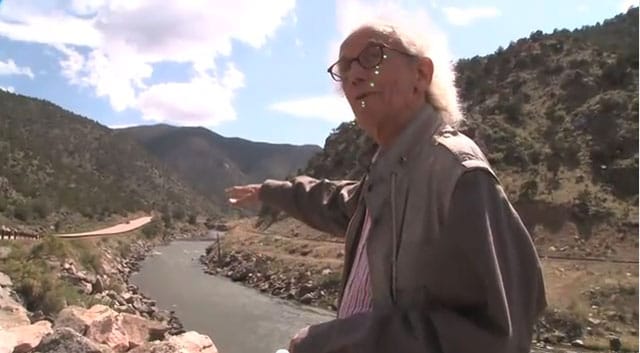 Christo at the "Over the River" site in 2010