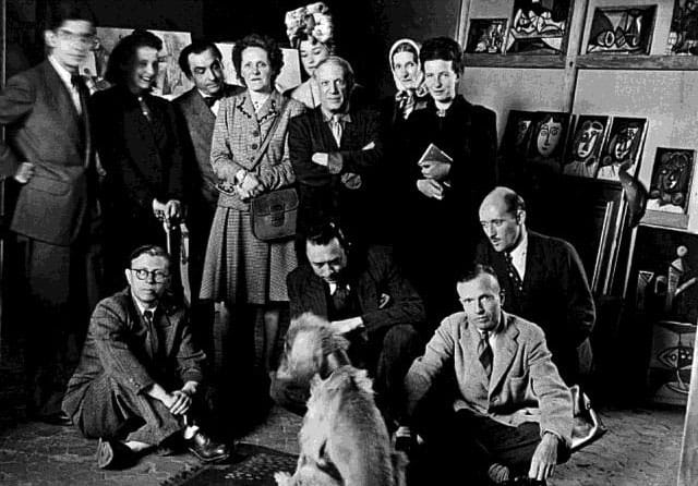 Photograph by Brassaï showing artists gathered in 1944 in Paris after the first private production of Picasso's "Desire Caught by the Tail"