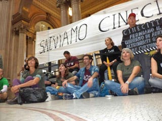 Protestors at a "Save Cinecitta" flash mob earlier this month