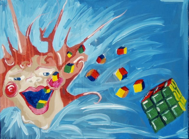 K. Koch, "Spewing Rubik's Cubes," from the collection of the Museum of Bad Art