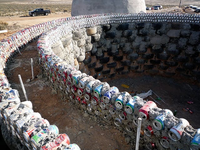 An earthship bottle wall