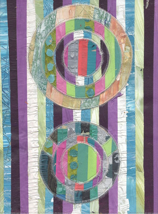 One of J.D. Hastings's tape quilts on view in "Residue"