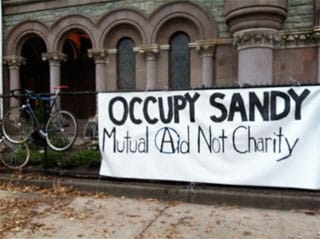 An Occupy Sandy sign at the organization's Clinton Hill hub