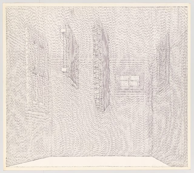Richard Artschwager, "Door, Mirror, Table, Basket, Rug, Window D" (1975)