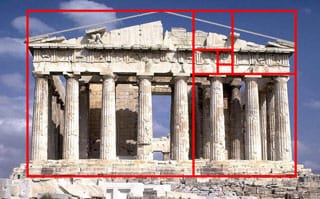 The Golden ratio superimposed on the Parthenon in Athens. (via britton.disted.camosun.bc.ca)