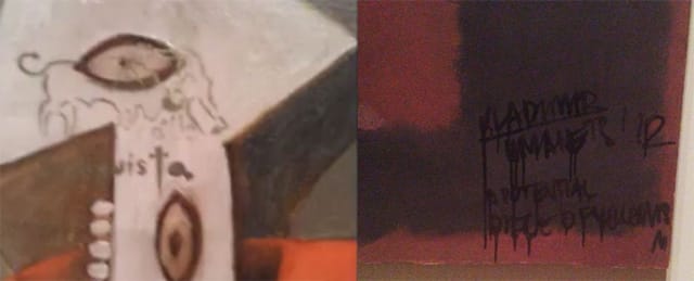 The vandalized Picasso on left, and the vandalized Rothko on the right.