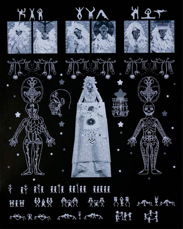 Saya Woolfalk, "Rosetta Stone of Movement and Biology" (2011), four-color lithograph