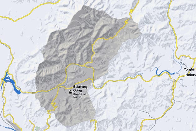 A North Korean gulag on Google Maps (Image via motherboard.com)