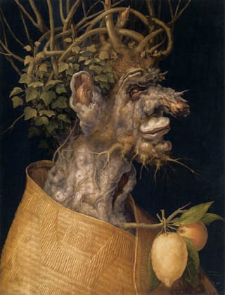 Giuseppe Arcimboldo, "Winter" (1563). Oil on panel, 67 x 51 cm. Kunsthistorisches Museum, Vienna. (click to enlarge) (Image via Web Gallery of Art)