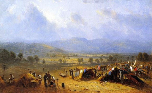 Sanford Robinson Gifford, "The Camp of the Seventh Regiment near Frederick, Maryland, 1863" (1864)