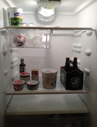 A photograph of the author's fridge (click to enlarge) (photo by the author for Hyperallergic)