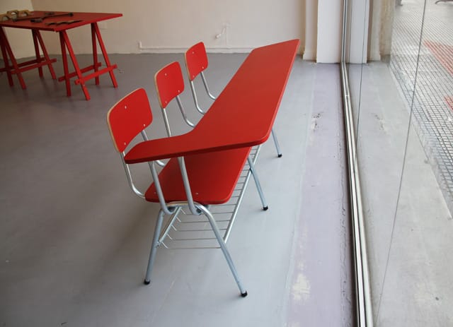 Camila Ramirez, "Communitary Chair" (2012), modified school chair