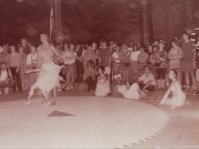 A picture from Flytrap, with Ebon Fisher's "Human Suction/Reflection System (Endless Tissue)" circular diagram on the floor