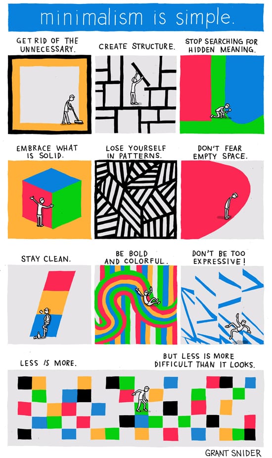 Grant Snider is simply genius, and his latest comic proves why. Minimalism! You can also order a poster of this print here.
